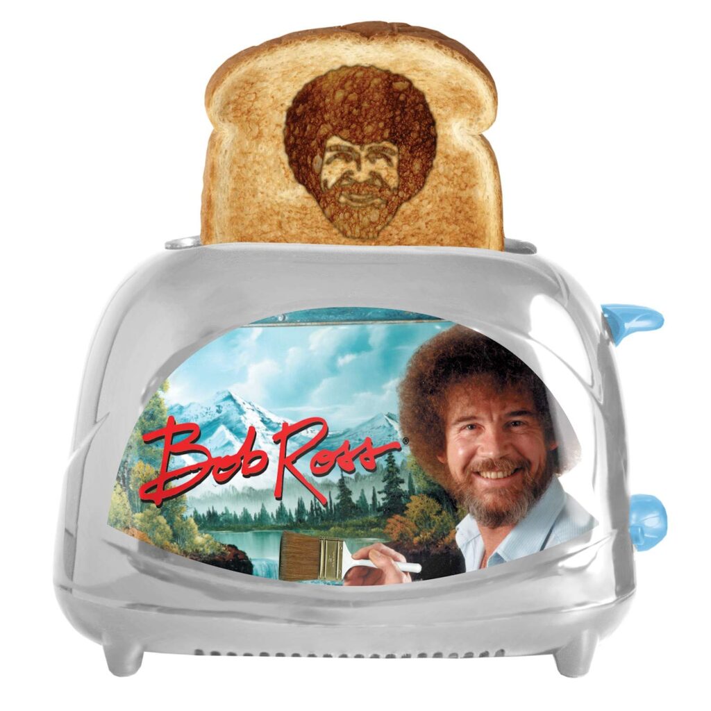 showing Bob Ross on a piece of toast 
