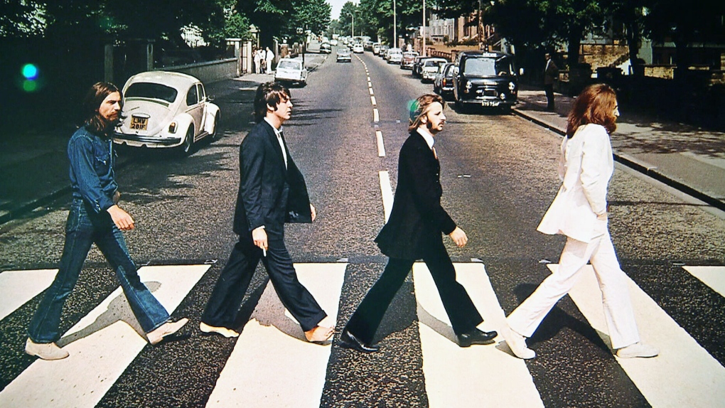 The famous album cover of the Beatles' Abbey Road, taken in London.