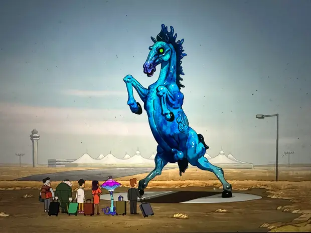 A cartoon depiction of "Blucifer."