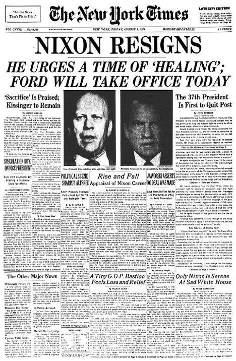 Nixon Resigns newspaper 